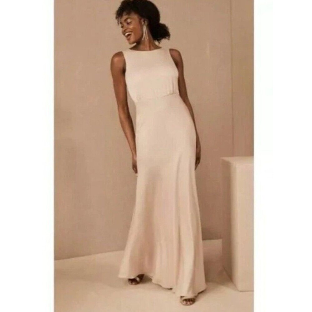 BHLDN Sachin + Babi Womens Beckett Satin Maxi Dress in Oyster Cream Size 16